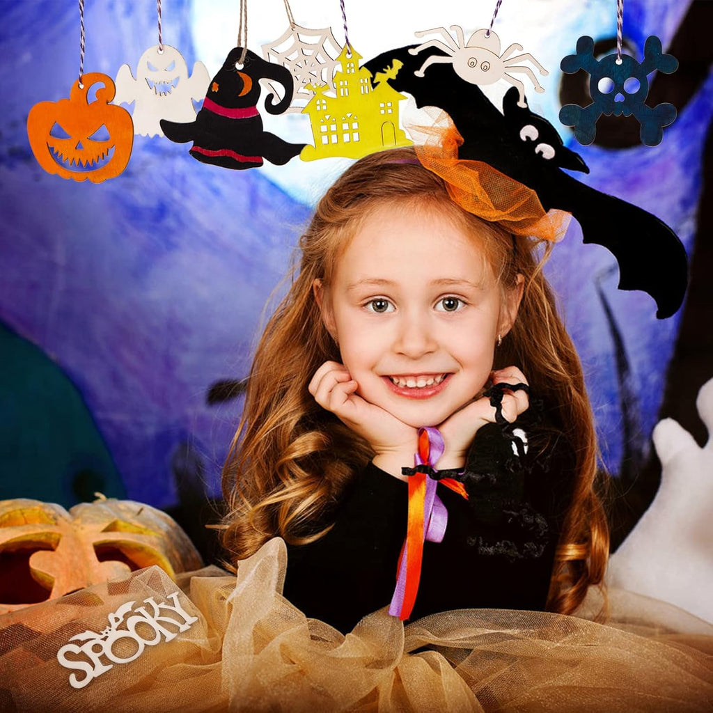 Set 72 Figuras de Madera para Halloween con Cuerda