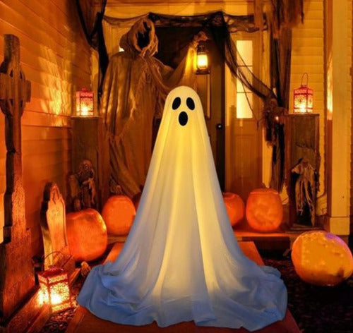 Decoracion Halloween Fantasmas Iluminados Tela Blanca 2 Pack