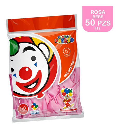 Globos Payaso Colores Lisos # 12 C/ 50 Piezas Color Rosa