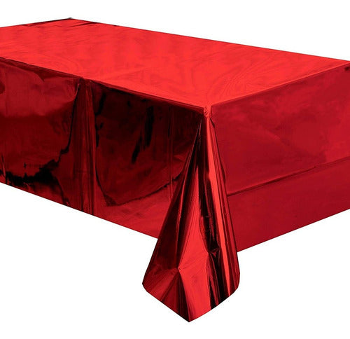 Mantel Rectangular Fiesta Metálico Decoración Color Rojo