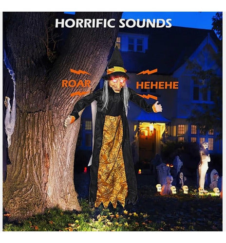 Decoracion De Halloween Bruja Colgante Parlante Ojos Rojos