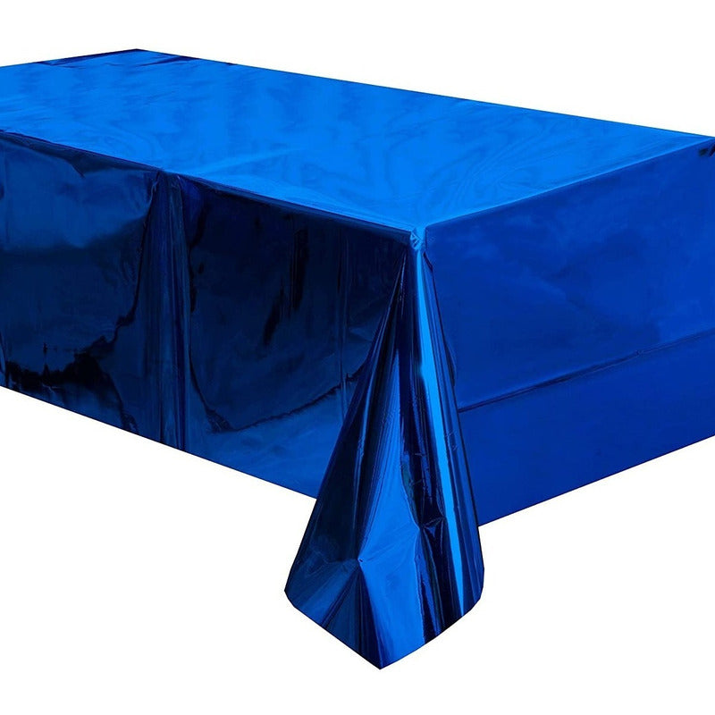 Mantel Rectangular Fiesta Metálico Decoración Color Azul Rey