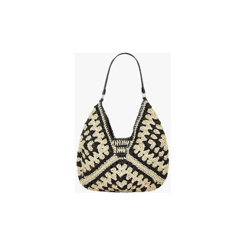 Bolso De Hombro Para Dama Hobo De Paja Con Asas Café