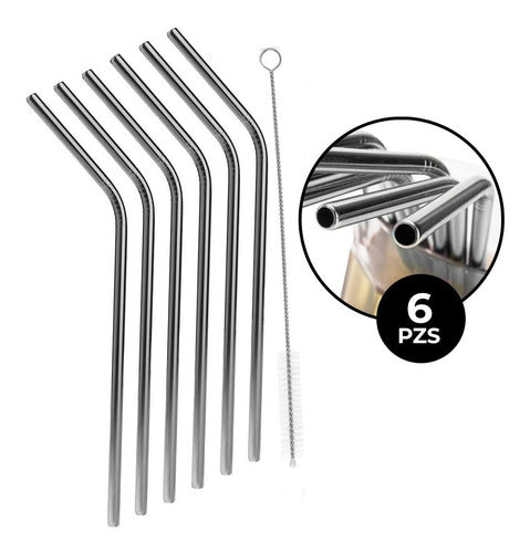 Popote Metálico (6 Piezas) Tornasol Y Plata Color Plateado