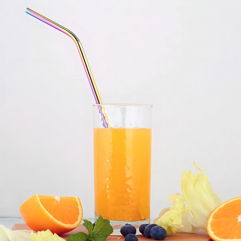 Popote Metálico (6 Piezas) Tornasol Y Plata