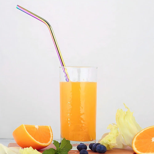 Popote Metálico (6 Piezas) Tornasol Y Plata